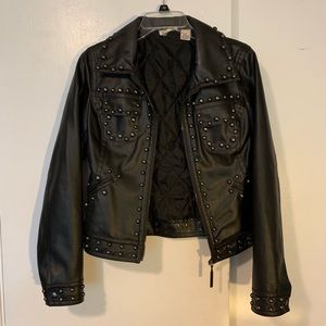 DKNY Jeans Black Studded Leather Jacket